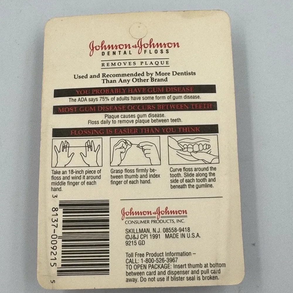 Johnson & Johnson Unwaxed Dental Floss 50 Yd Vintage New Sealed 1991